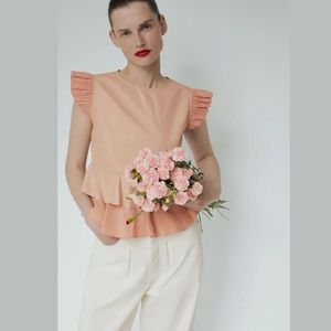 ZARA FAUX LEATHER COMBINATION BLOUSE